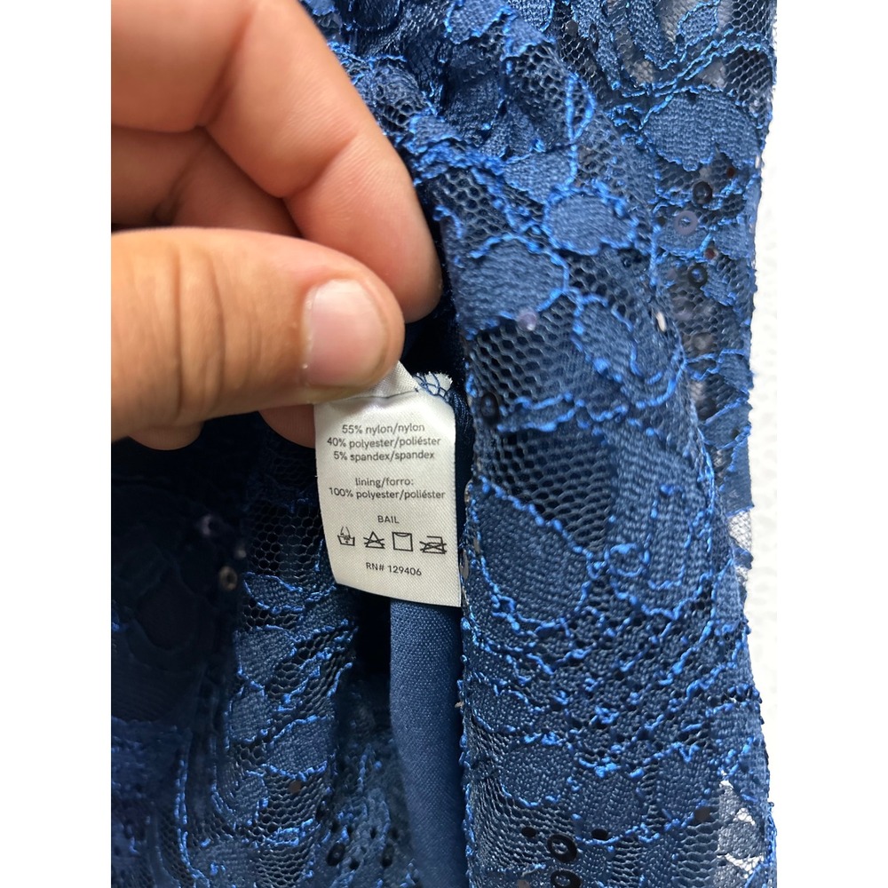 Cocktail Party Venus Womens 20 Blue Lace Sequin Bell Sleeve Off Shoulder Dress - Picture 4 of 12